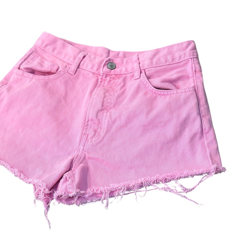 High-Rise Pink Denim Cutoff Shorts - Picture 2 of 5